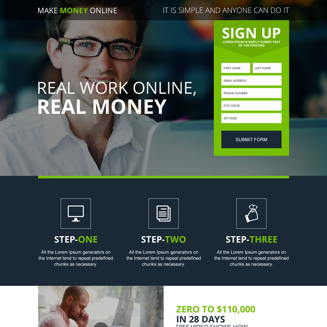 make money online appealing responsive landing page