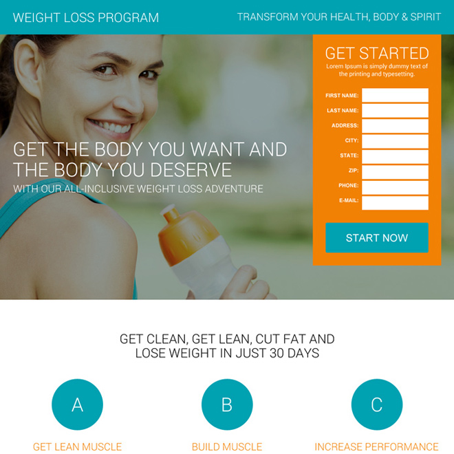 best weight loss program lead capturing landing page design