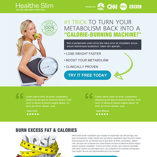 natural weight loss responsive landing page design