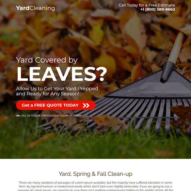 yard cleaning service responsive landing page design