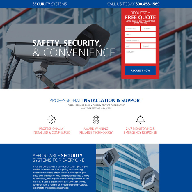 responsive best security system selling landing page design