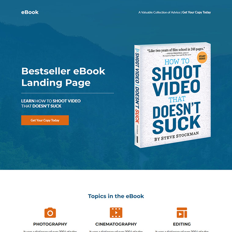 bestseller ebook responsive landing page design