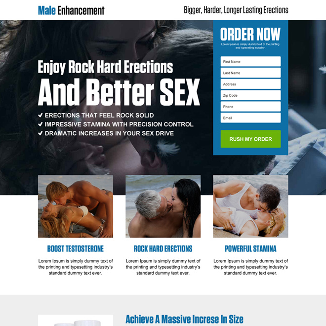 appealing male enhancement lead generating responsive landing page