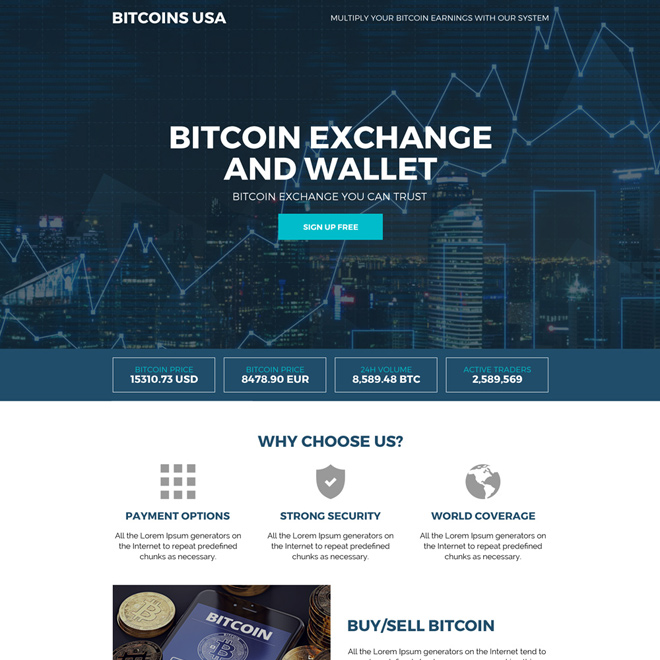 bitcoin and wallet responsive landing page design