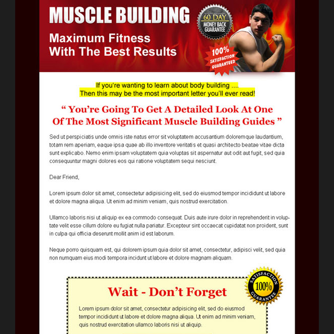 maximum fitness muscle building long lead capture sales page design Sales Page example