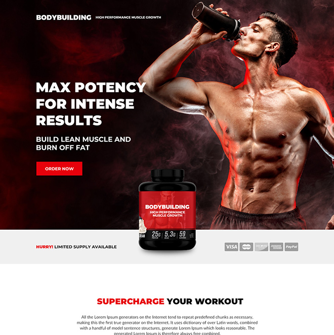 muscle growth supplement selling responsive landing page design Bodybuilding example