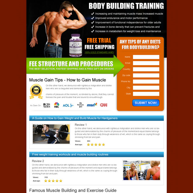 gain muscle with our body building expert training landing page design