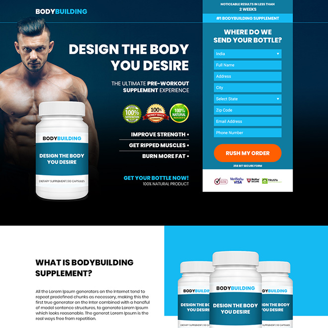 bodybuilding supplement responsive landing page design Bodybuilding example