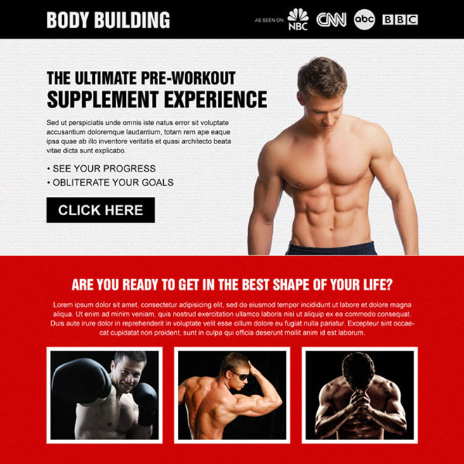 bodybuilding business service landing page design Bodybuilding example