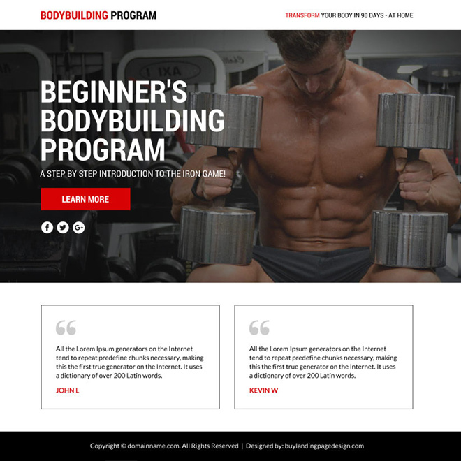 bodybuilding lead funnel responsive landing page Bodybuilding example