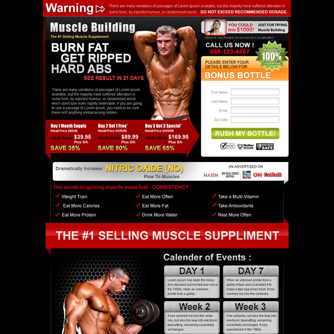 burn fat get ripped highest converting bodybuilding lead capture landing page design Bodybuilding example