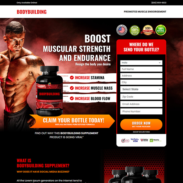bodybuilding supplement product for muscle growth landing page Bodybuilding example