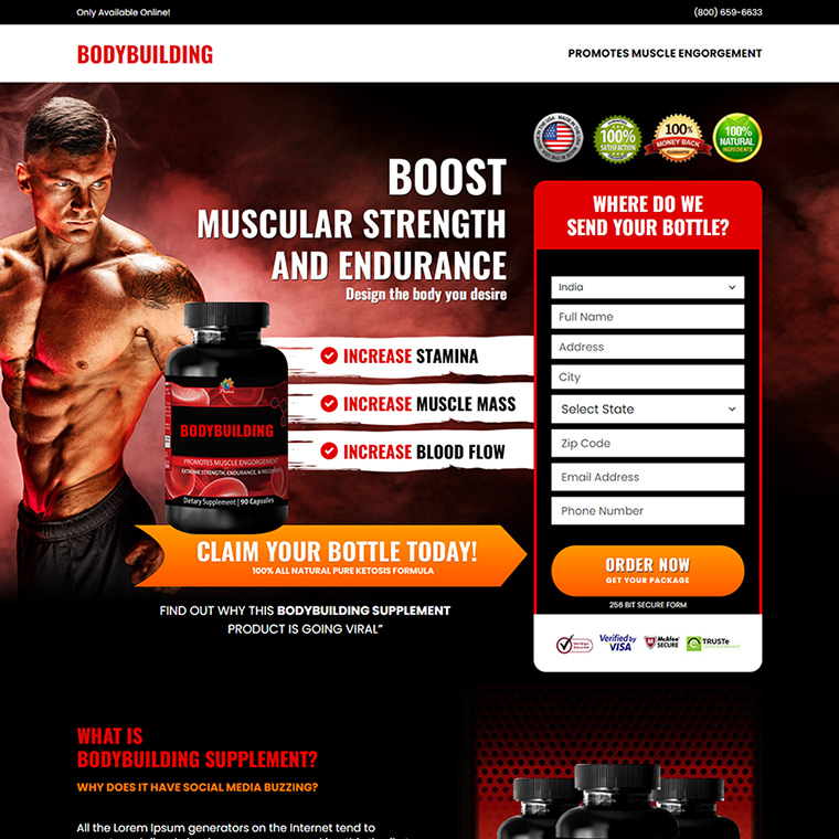 bodybuilding supplement product for muscle growth landing page