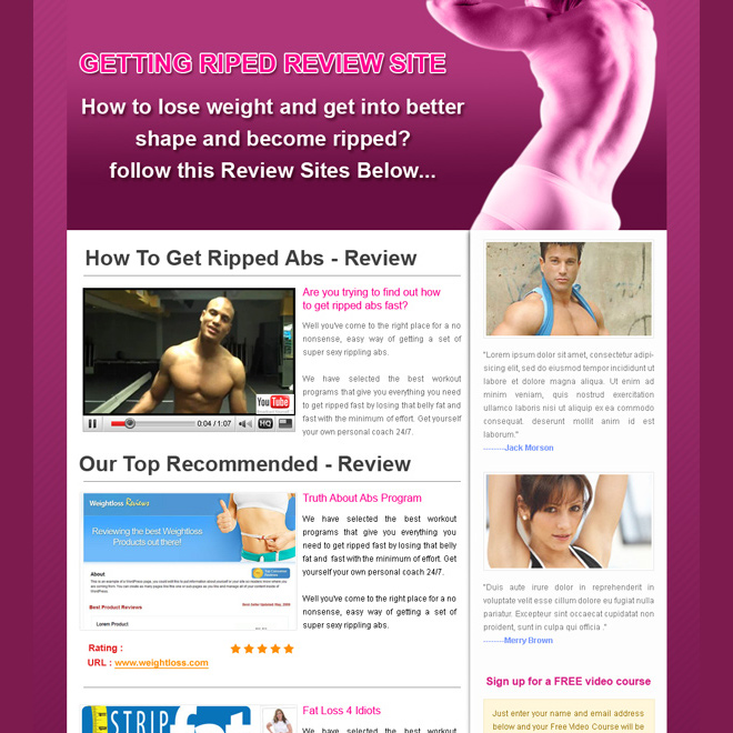getting ripped review type clean and effective landing page design template Review Type example