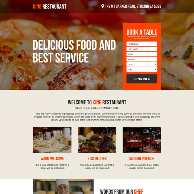 restaurant online booking responsive landing page design Hotel And Restaurant example
