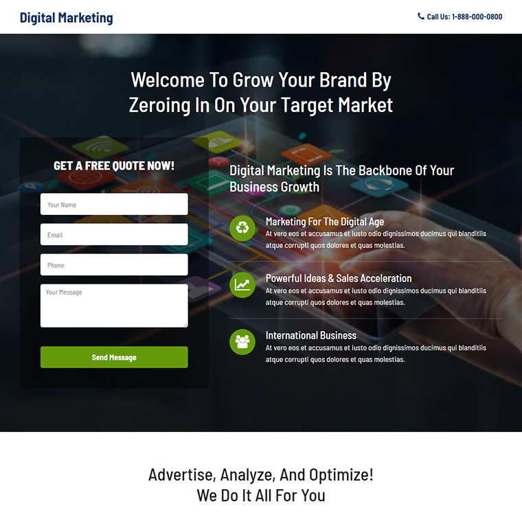 digital marketing responsive landing page design Marketing example