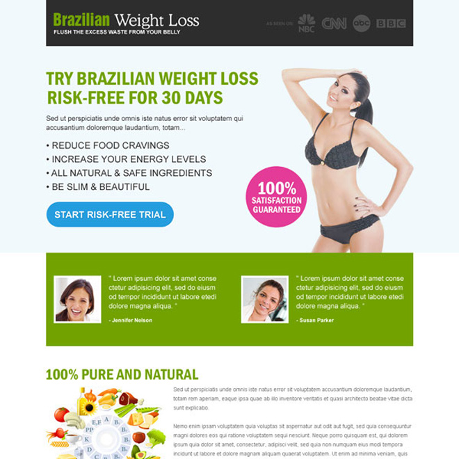 brazilian weight loss risk free trial call to action converting landing page design