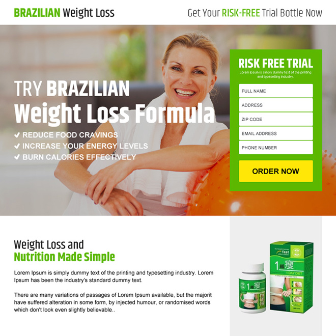 brazilian weight loss risk free product trial landing page design