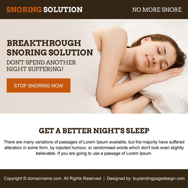 minimal snoring solution ppv landing page design Anti Snoring example