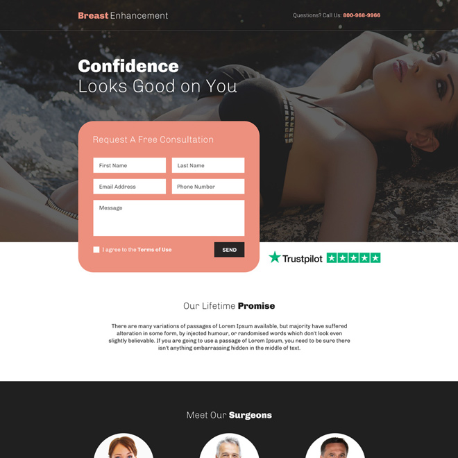 breast enhancement surgery responsive landing page Breast Enhancement example