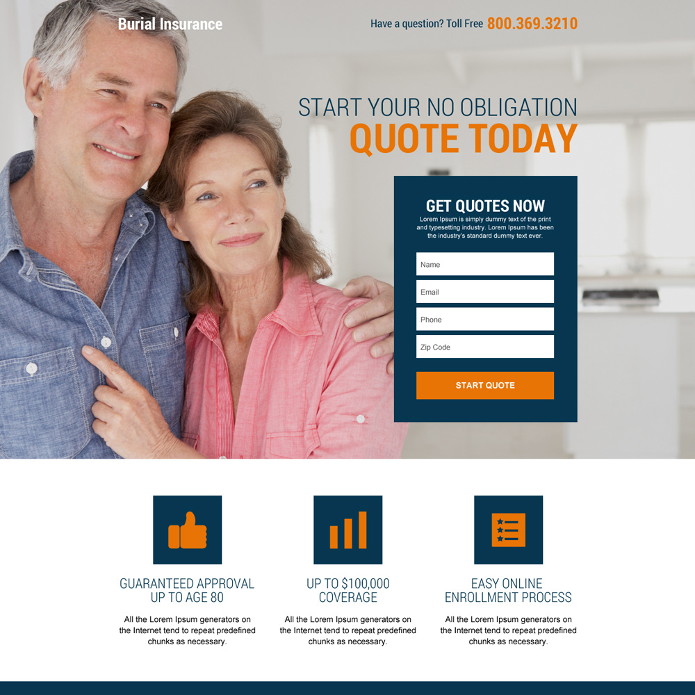 burial and final expense insurance landing page design Burial Insurance example