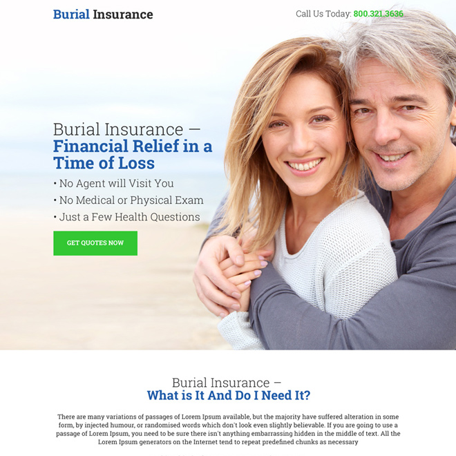 burial insurance for financial relief bootstrap landing page Burial Insurance example