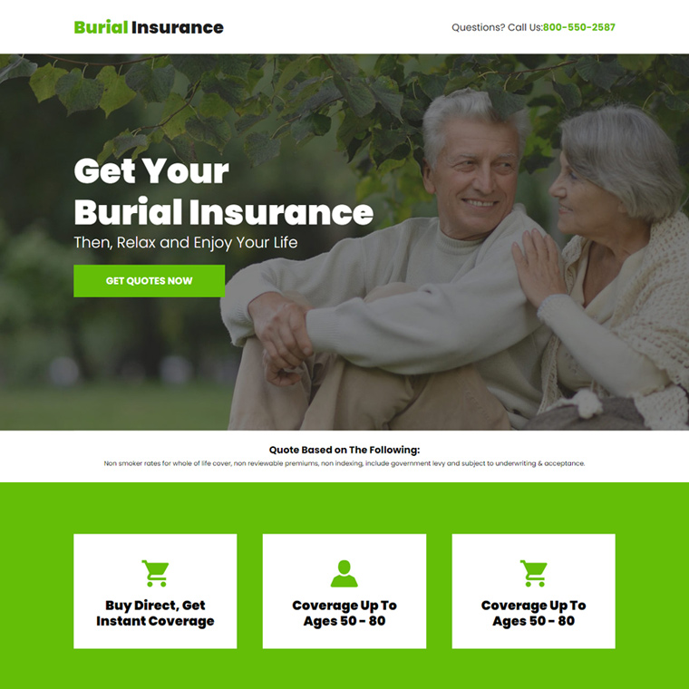 minimal burial insurance lead capture landing page Burial Insurance example