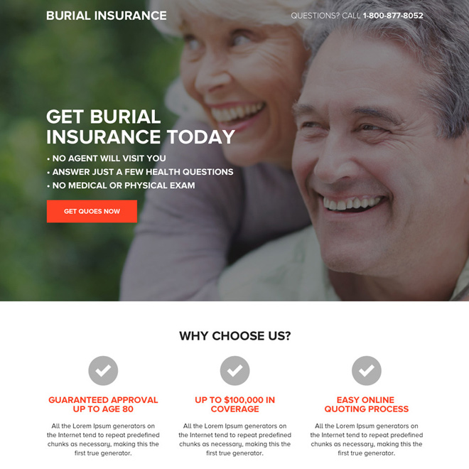 burial insurance quotes responsive landing page design Burial Insurance example