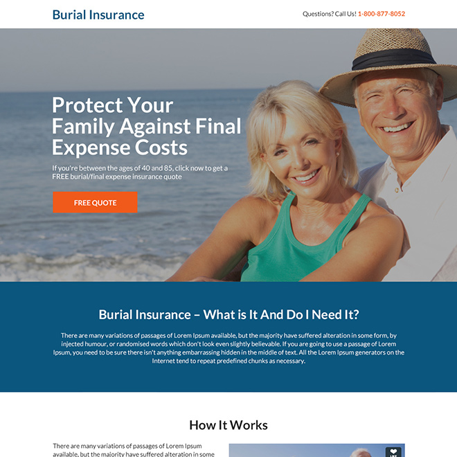 burial insurance free quote responsive landing page Burial Insurance example