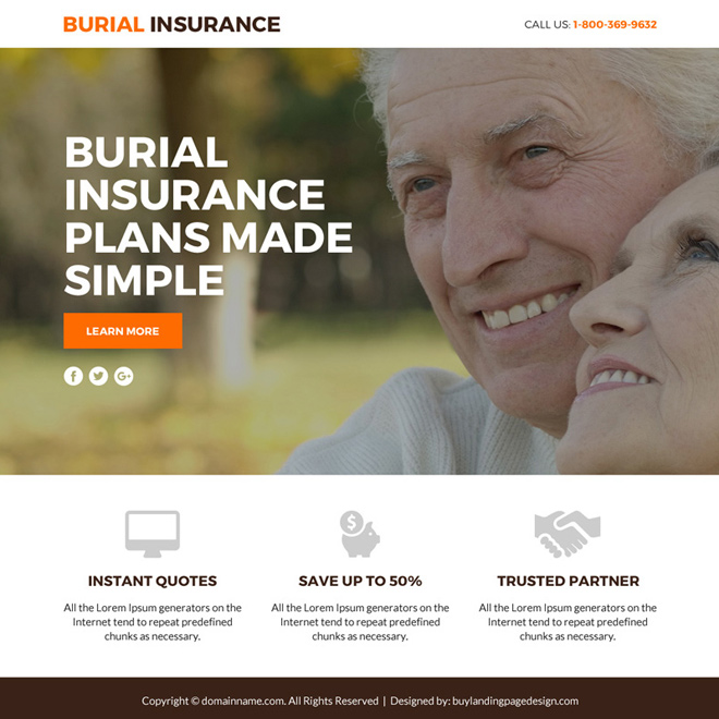 burial insurance plans lead funnel responsive landing page Burial Insurance example