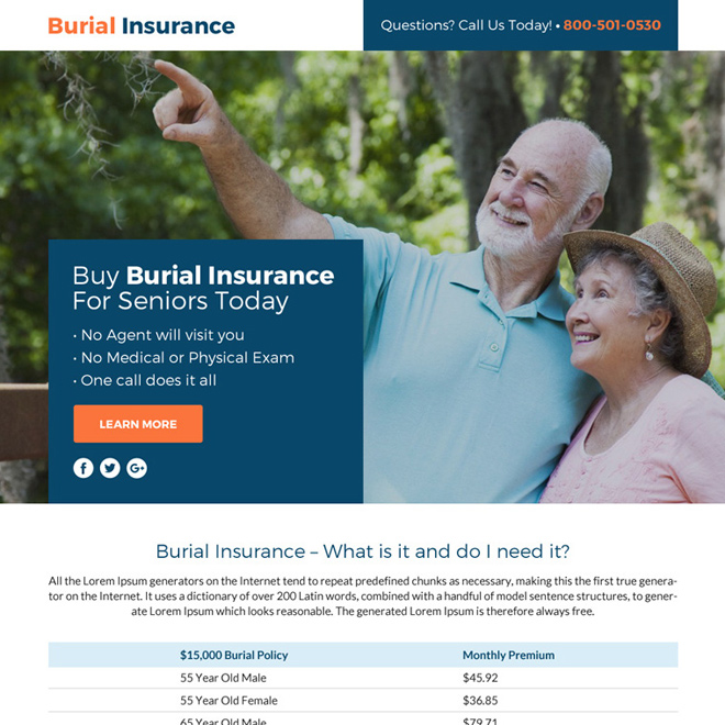 burial insurance lead funnel responsive landing page design