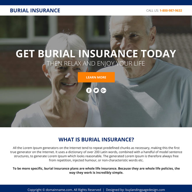 burial insurance sales funnel responsive landing page design Burial Insurance example