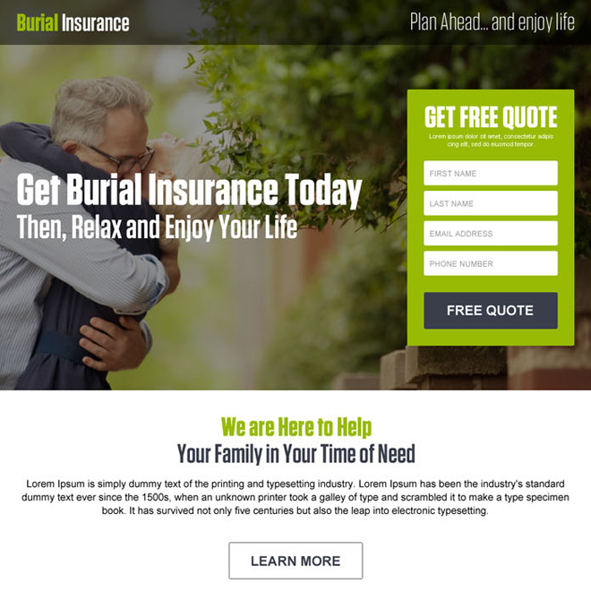 burial insurance lead generation responsive landing page