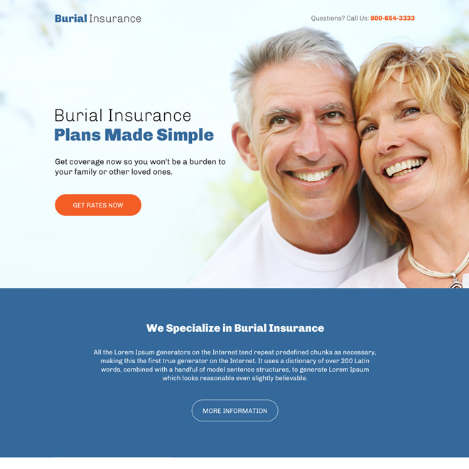 professional burial insurance responsive landing page design Burial Insurance example