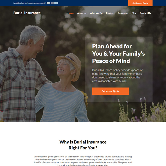 burial insurance plans instant quote responsive website design Burial Insurance example