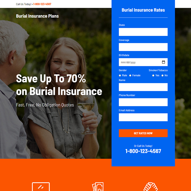 burial insurance plans responsive landing page design Burial Insurance example