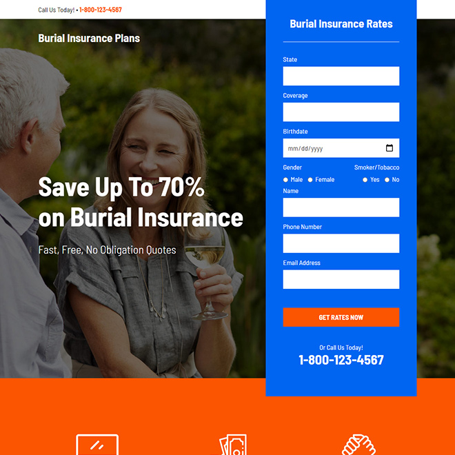 burial insurance plans responsive landing page design