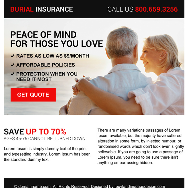 minimal burial insurance free quote ppv landing page design Burial Insurance example