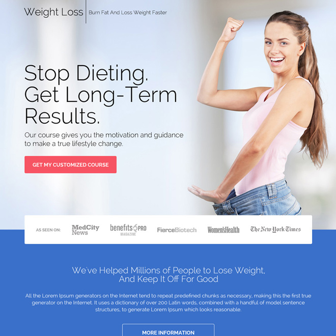 weight loss customized course downloading responsive landing page design