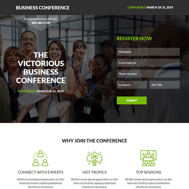 business conference lead capture responsive landing page Business example