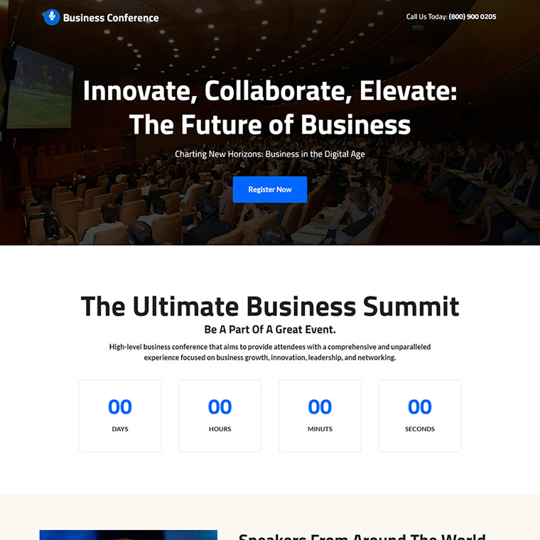 business conference registration responsive landing page Business example