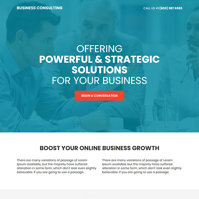 business consulting services responsive landing page Business example