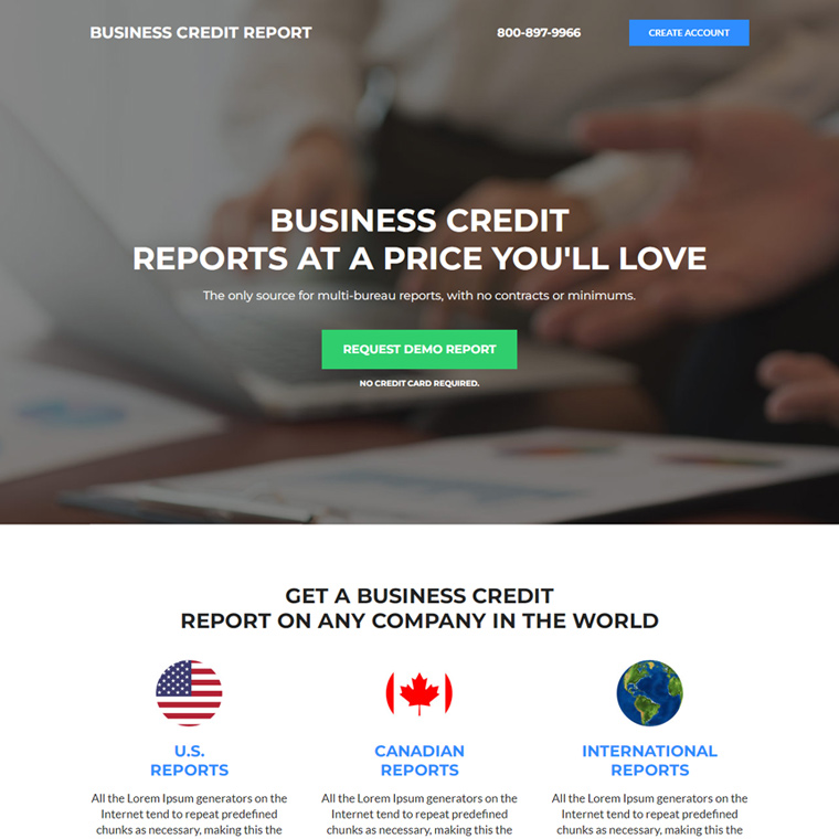 business credit report lead capture landing page Credit Report example
