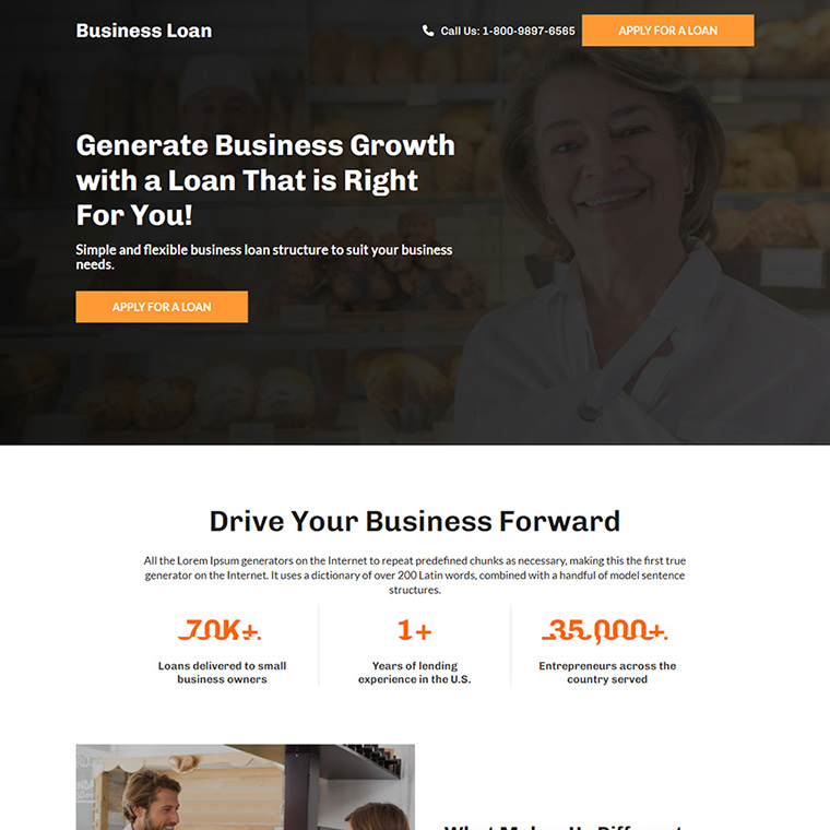 business owner loan lead capture responsive landing page Business Loan example