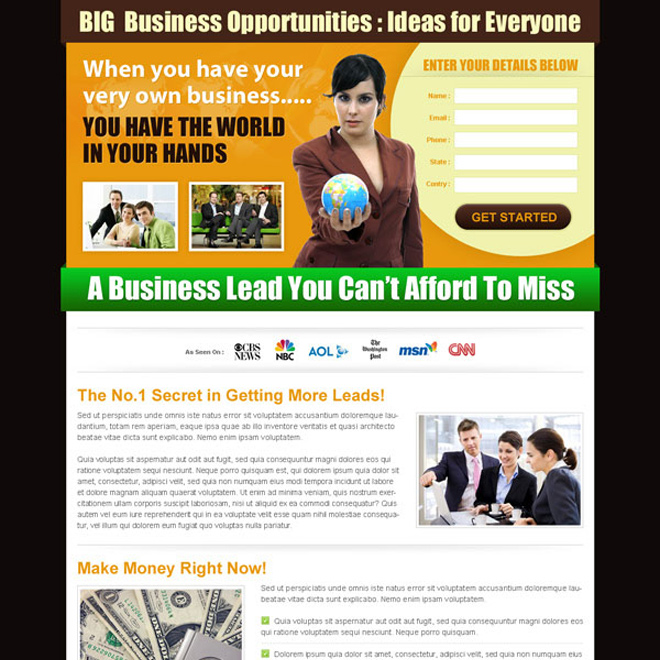 business opportunity effective and creative lander design