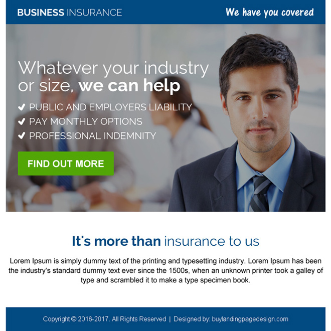 professional business insurance ppv landing page design Business Insurance example