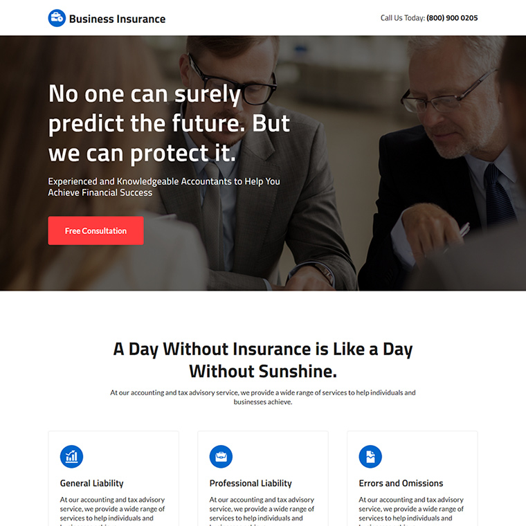 professional business insurance lead capture landing page Business Insurance example