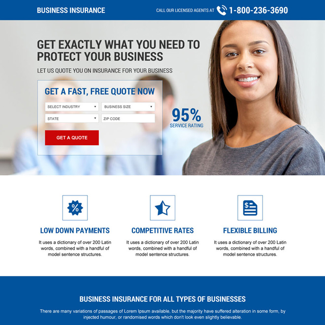 responsive business insurance mini landing page design Business Insurance example