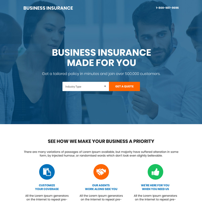 professional small business insurance bootstrap landing page