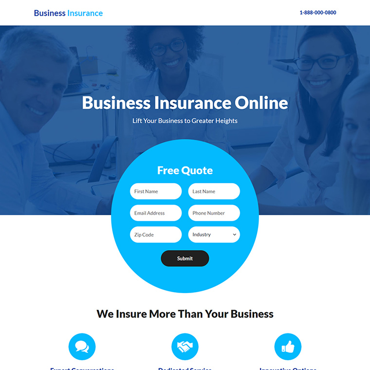 business insurance service lead capture landing page Business Insurance example